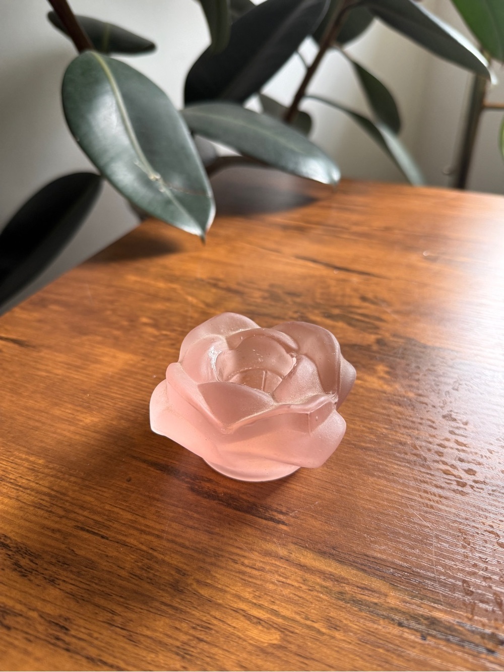 Pink Frosted Glass Rose Decorative tapered candle holder